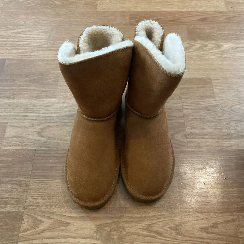 Style & Co Teenyy suede winter Booties Chestnut Faux Fur Lined Boots sz 9 New
